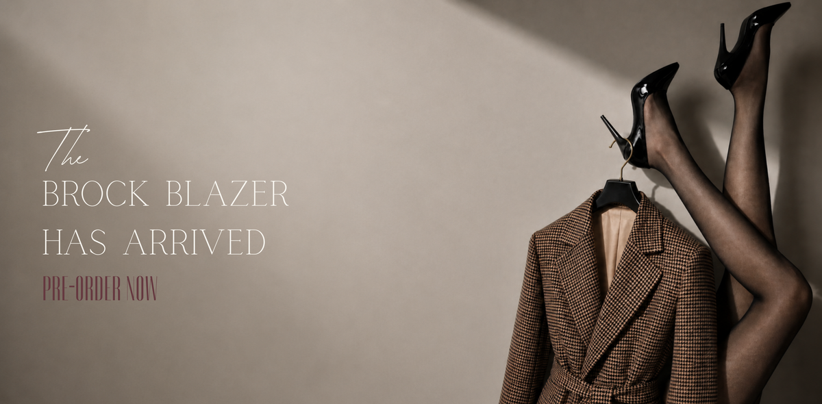 Brock houndstooth blazer with sheer tights and black heels. The Brock Blazer has arrived; pre-order now.