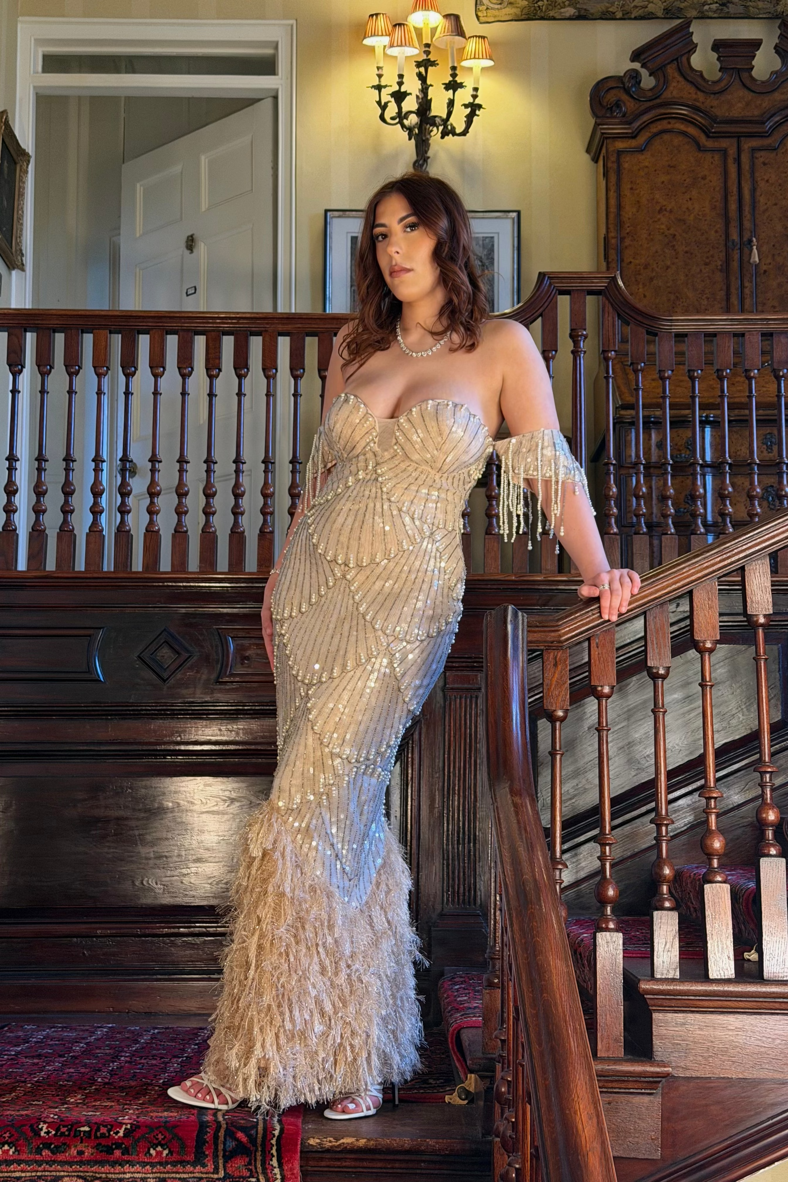 ASOS Luxe - Pearl Embellished Feather Dress