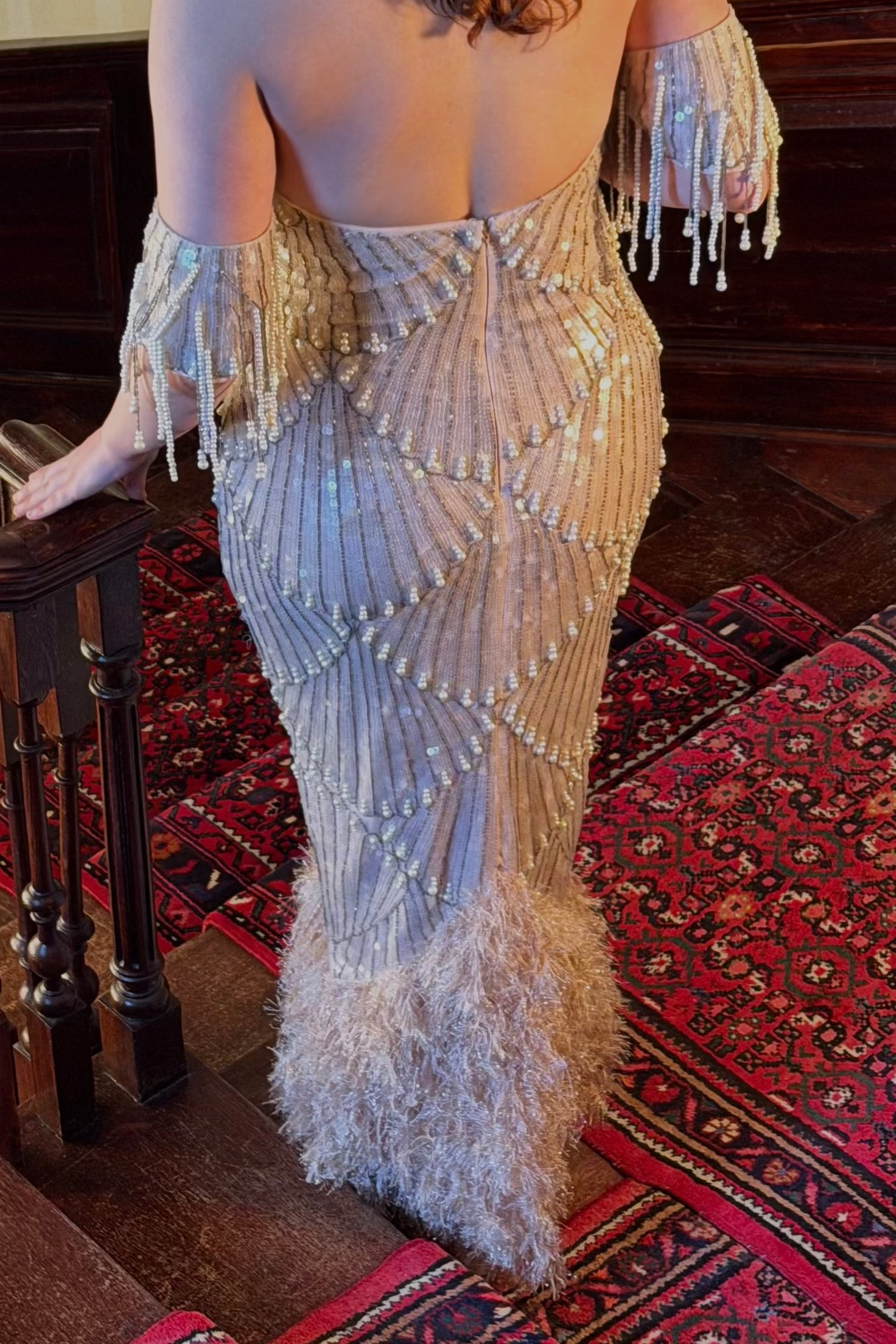 ASOS Luxe - Pearl Embellished Feather Dress