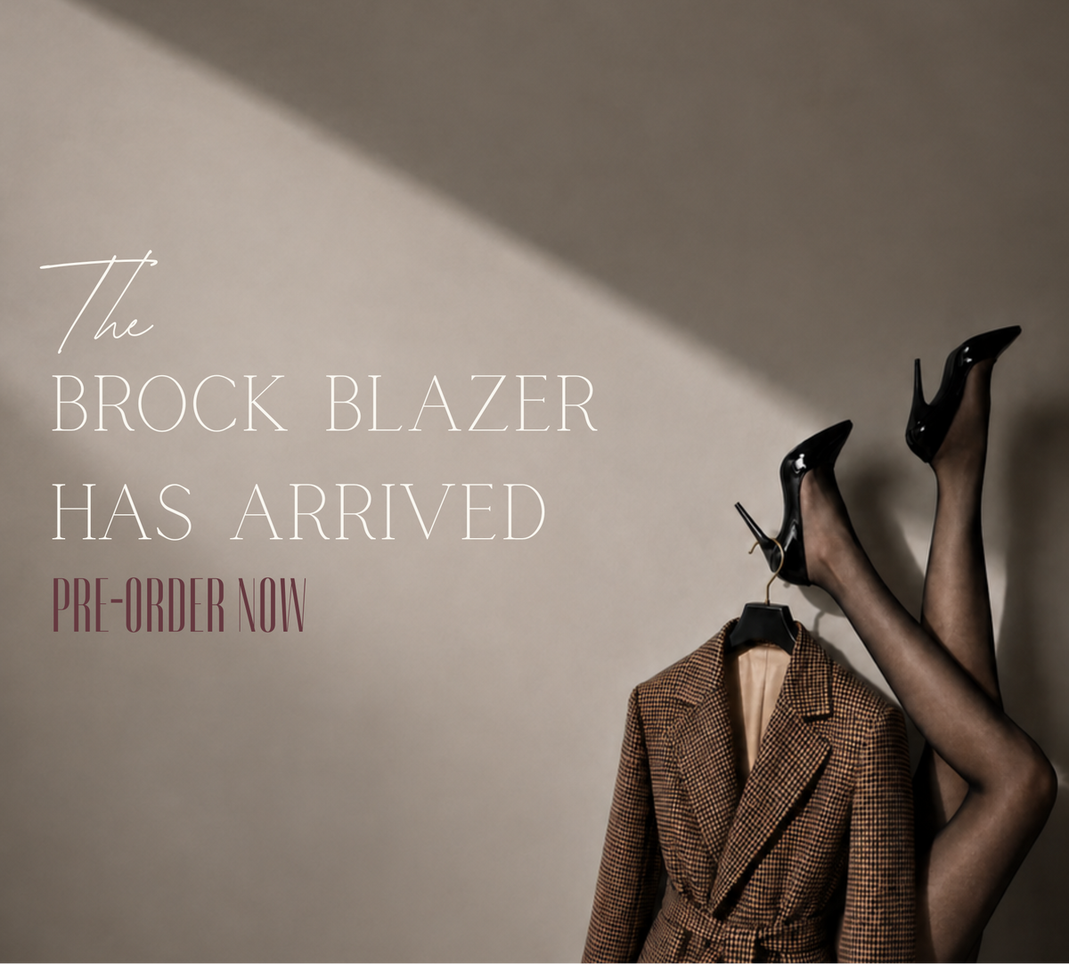 Brock houndstooth blazer with sheer tights and black heels. The Brock Blazer has arrived; pre-order now.